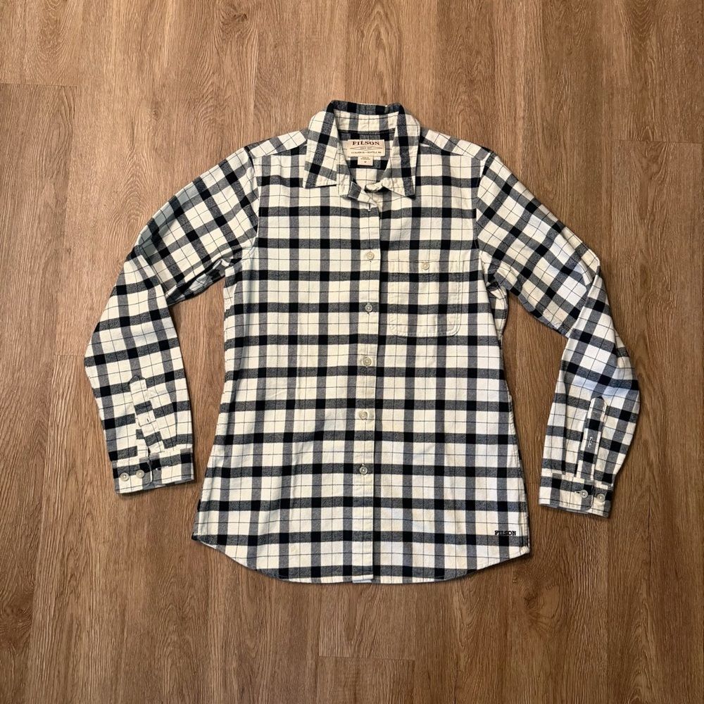 Filson Women’s Cotton Black White Plaid Button Down Shirt Size Medium